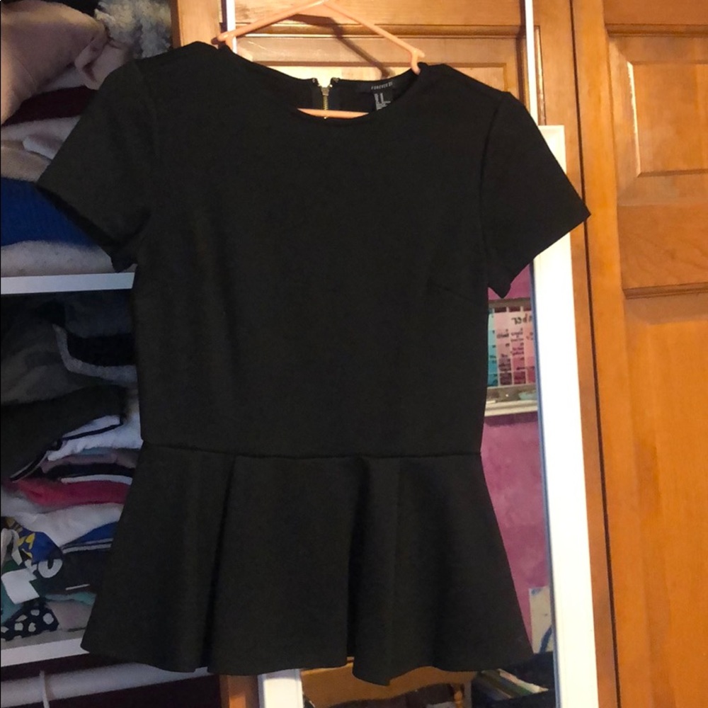 Black short sleeve peplum shirt